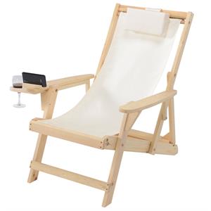 w unlimited romantic wood and canvas sling chair w/ cup & wine holder in natural
