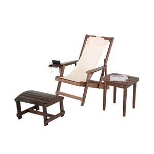 w unlimited romantic 3-piece wood and canvas adirondack furniture set in brown