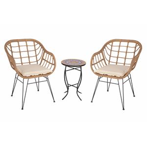 faux rattan basket chair set with mosiac accent table