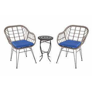 faux rattan basket chair set with mosiac accent table