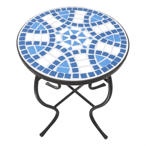 w unlimited mosaic art stone and metal accent table in daisy blue