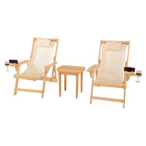 w unlimited romantic 3-piece wood and canvas adirondack furniture set - natural
