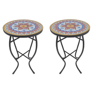 w unlimited mosaic art classic stone accent table in multi-color (set of 2)