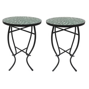 w unlimited mosaic art stone and metal accent table in leave green (set of 2)