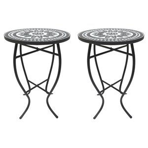 w unlimited mosaic art stone and metal accent table in lily black (set of 2)