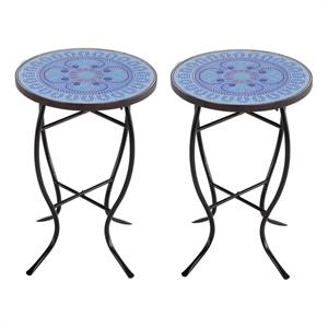 w unlimited mosaic art stone and metal accent table in pansies blue (set of 2)