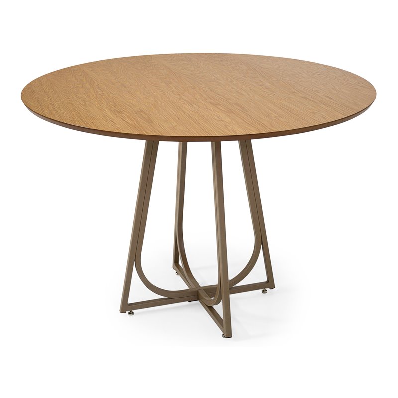 Herval 43 Round Modern Wood Top Dining, Round Wood Top Metal Base Dining Table