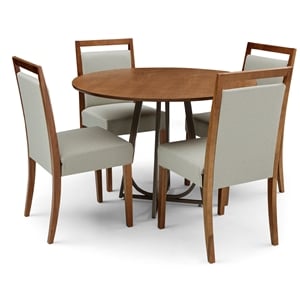 herval 5 piece wood /metal round dining set w/upholstered chairs in oak