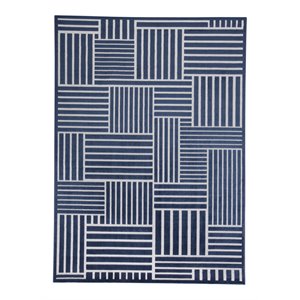 feizy gaspar 8' x 11' stripes coastal fabric area rug in navy blue/white