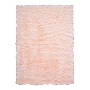 feizy beringer 3' x 5' plush faux fur fabric area rug in peach pink