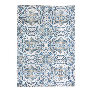 feizy anata 5' x 7' dhurrie fabric area rug in teal blue/tan brown