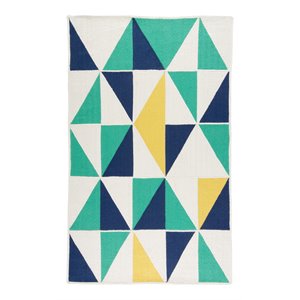 feizy clare 5' x 8' color block traditional fabric area rug in aqua green/ivory