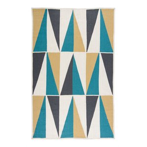 feizy clare 5' x 8' color block traditional fabric area rug in turquoise/tan