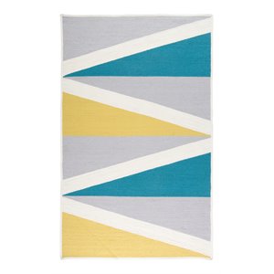feizy clare 5' x 8' color block traditional area rug in turquoise/lemon yellow