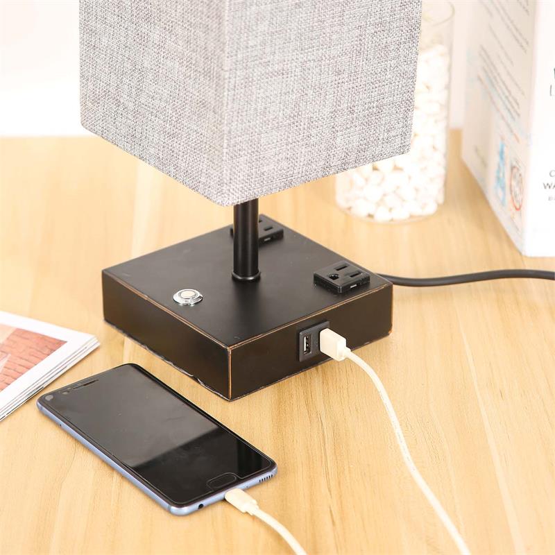 Alpha Lighting 15 in. Black Desk lamp with Charging and USB Ports (Set of 2)
