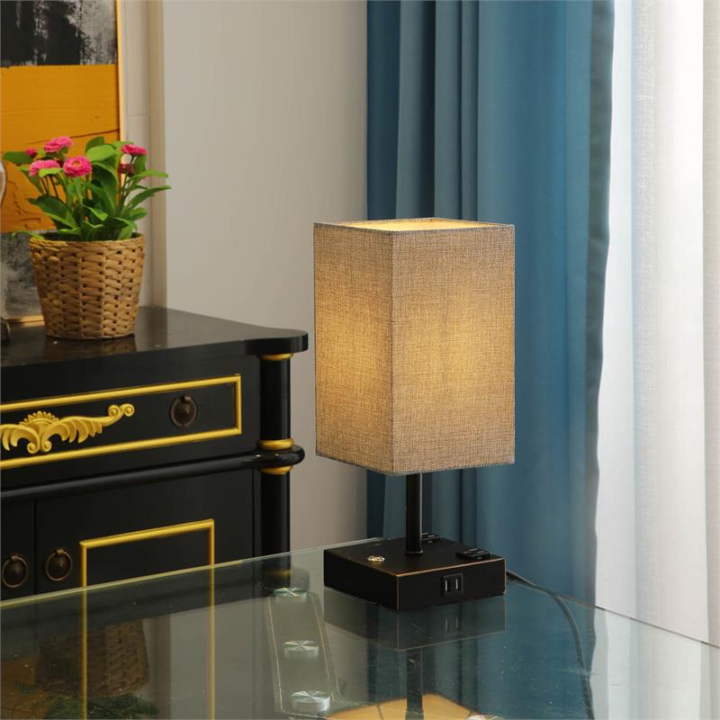 Alpha Lighting 15 in. Black Desk lamp with Charging and USB Ports (Set of 2)