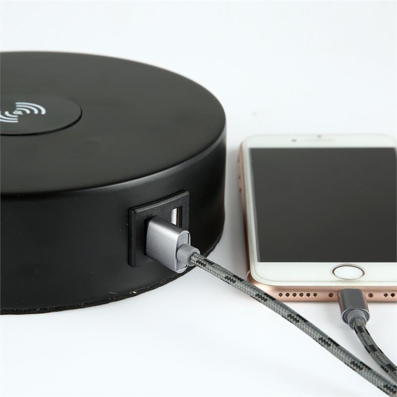 19 in. Clear Table Lamp with Wireless Charger and Glass Shade