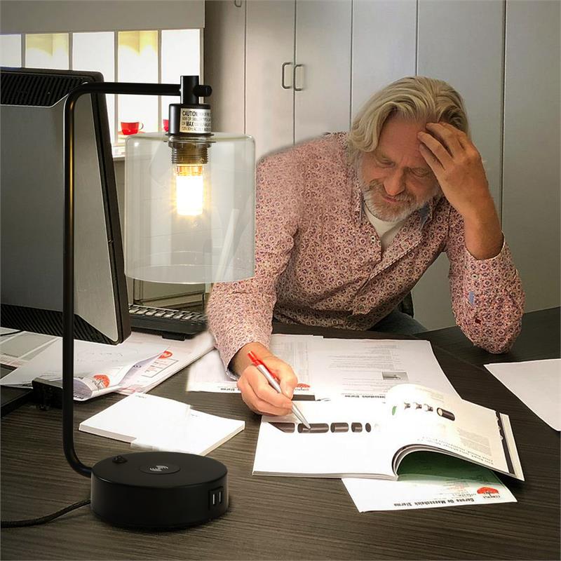 19 in. Clear Table Lamp with Wireless Charger and Glass Shade