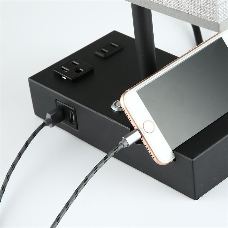17 in. Grey Table Lamp with USB Port and Charging Dock