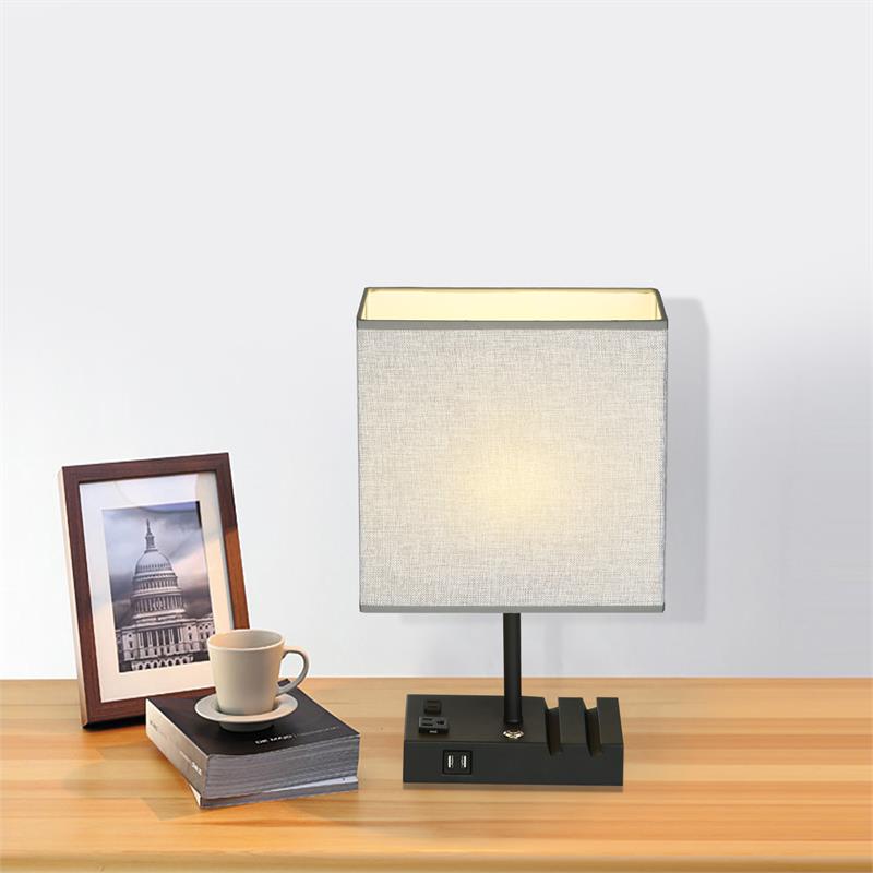 17 in. Grey Table Lamp with USB Port and Charging Dock