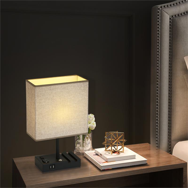 17 in. Grey Table Lamp with USB Port and Charging Dock