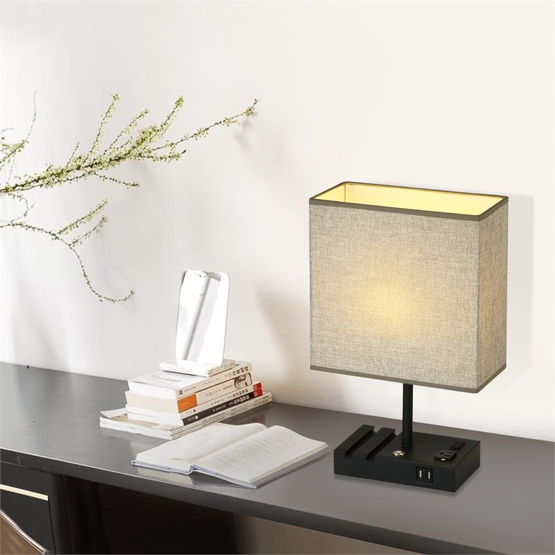 17 in. Grey Table Lamp with USB Port and Charging Dock