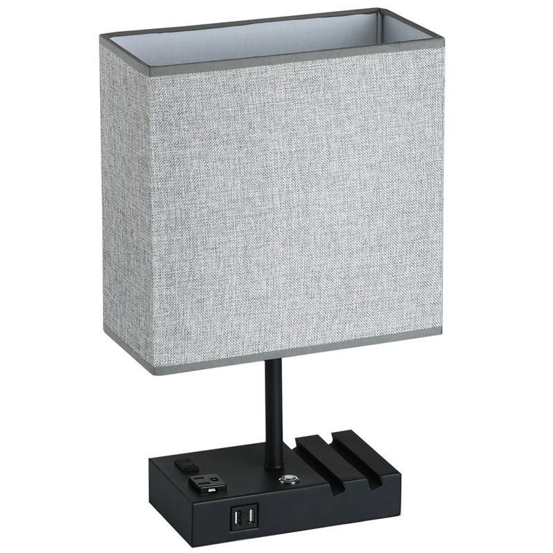 17 in. Grey Table Lamp with USB Port and Charging Dock