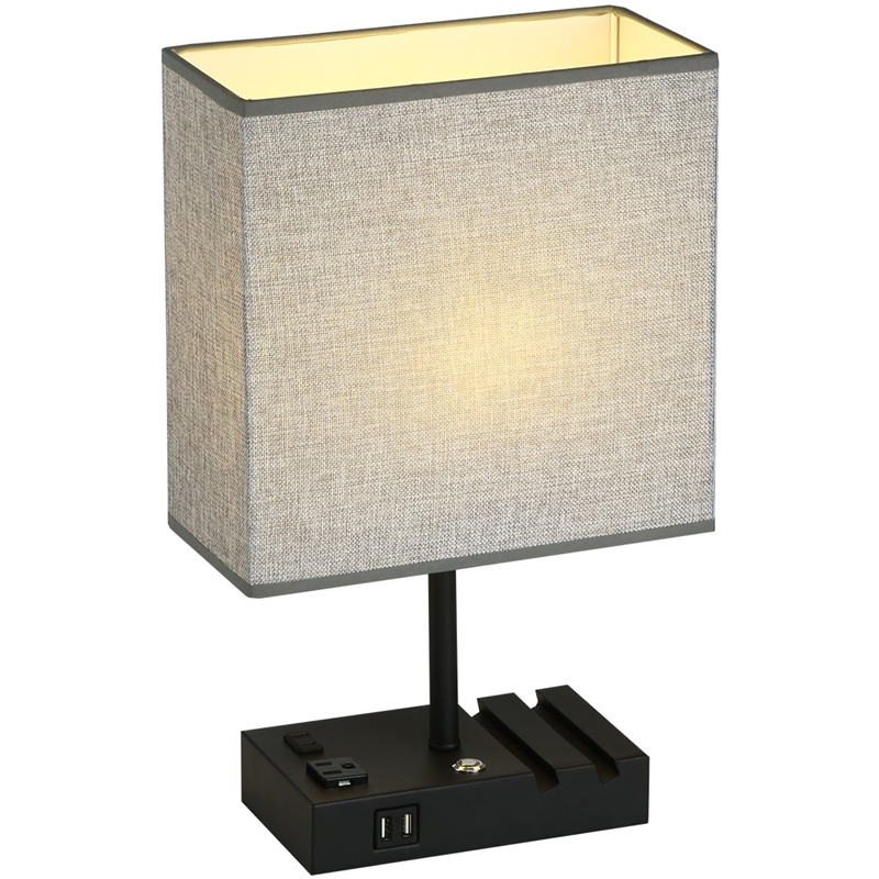 17 in. Grey Table Lamp with USB Port and Charging Dock