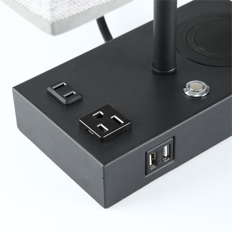 17 in. Black Wireless Charging Table Lamp with USB Port