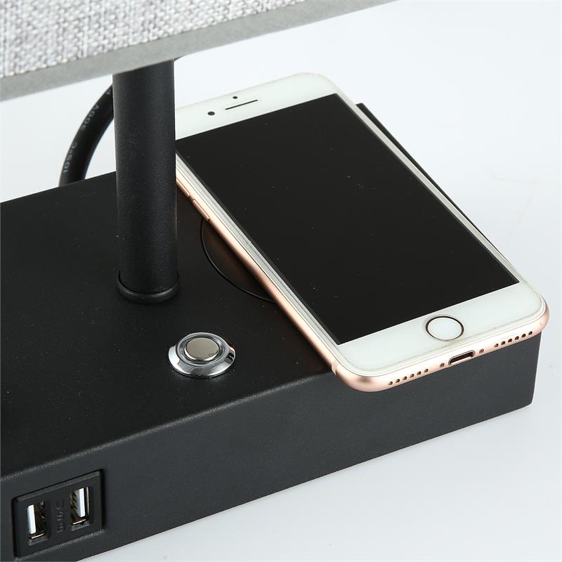 17 in. Black Wireless Charging Table Lamp with USB Port