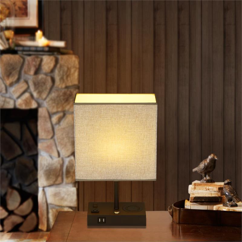 17 in. Black Wireless Charging Table Lamp with USB Port