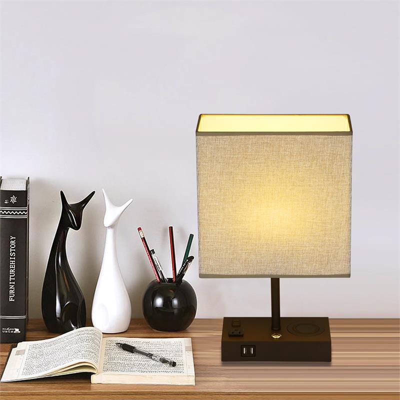 17 in. Black Wireless Charging Table Lamp with USB Port