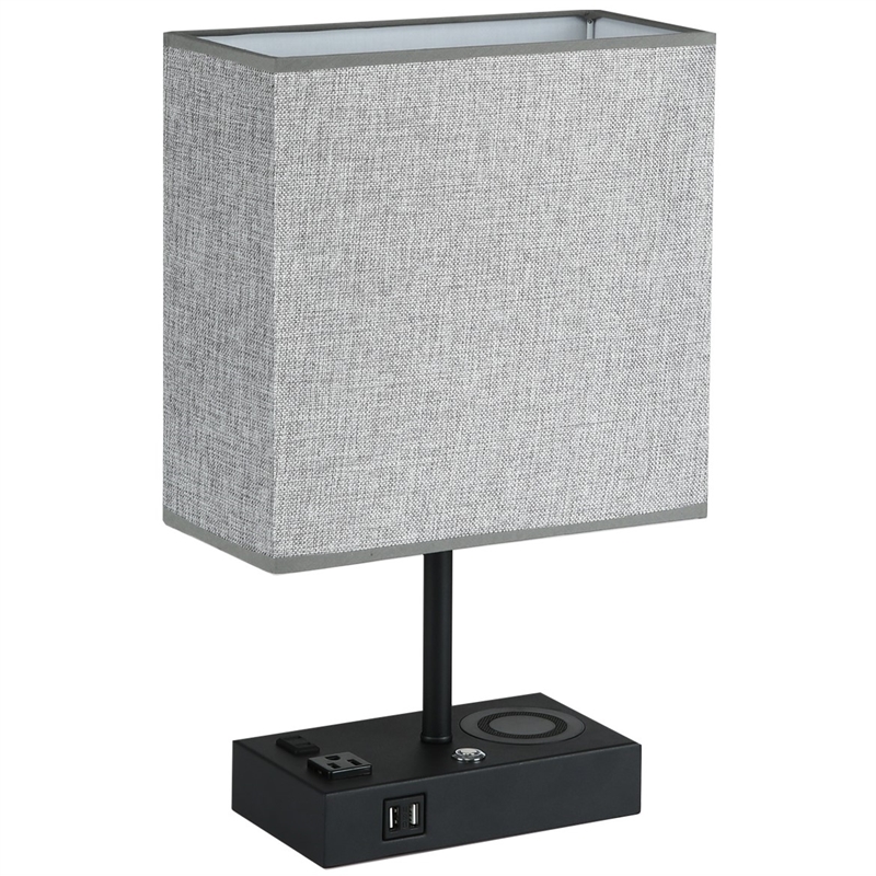 17 in. Black Wireless Charging Table Lamp with USB Port