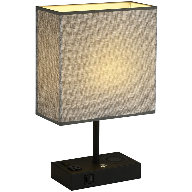 17 in. Black Wireless Charging Table Lamp with USB Port