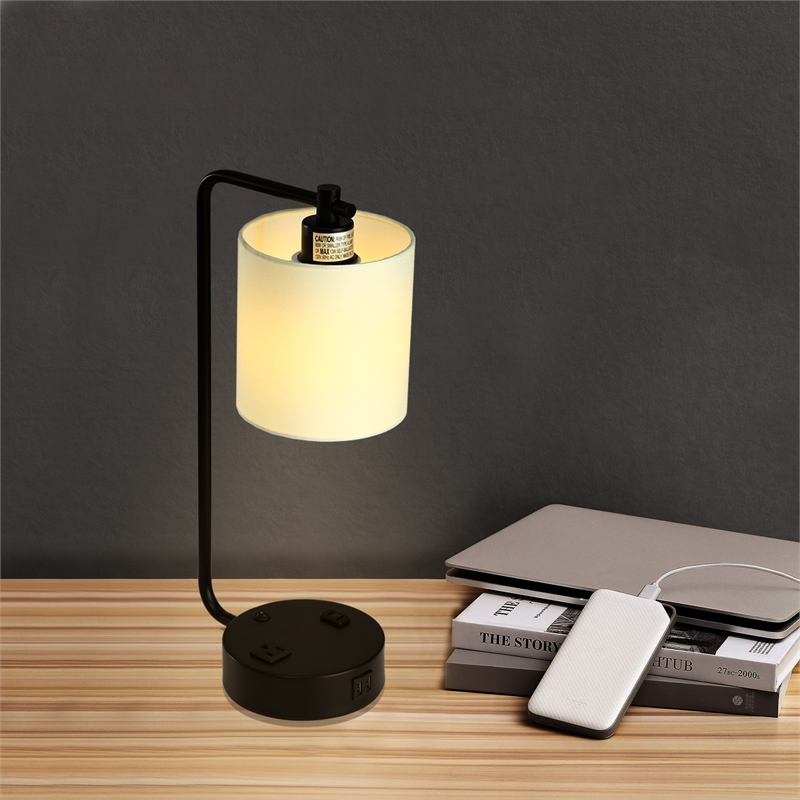 19 in. Modern White Metal Table Lamp USB Port