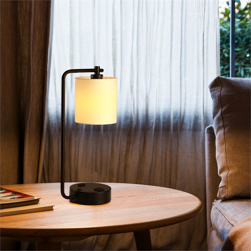 19 in. Modern White Metal Table Lamp USB Port