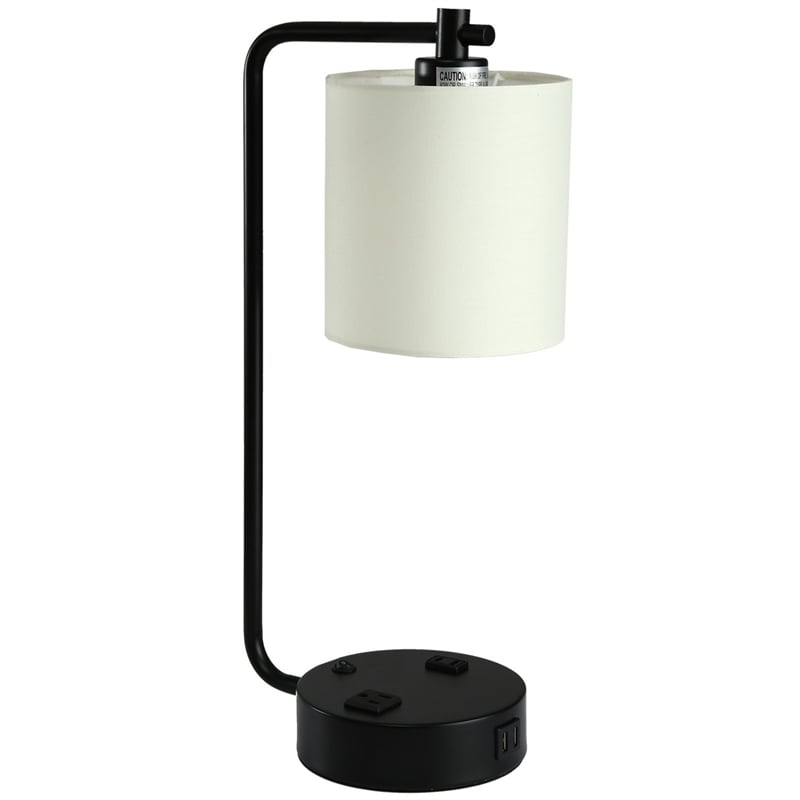 19 in. Modern White Metal Table Lamp USB Port