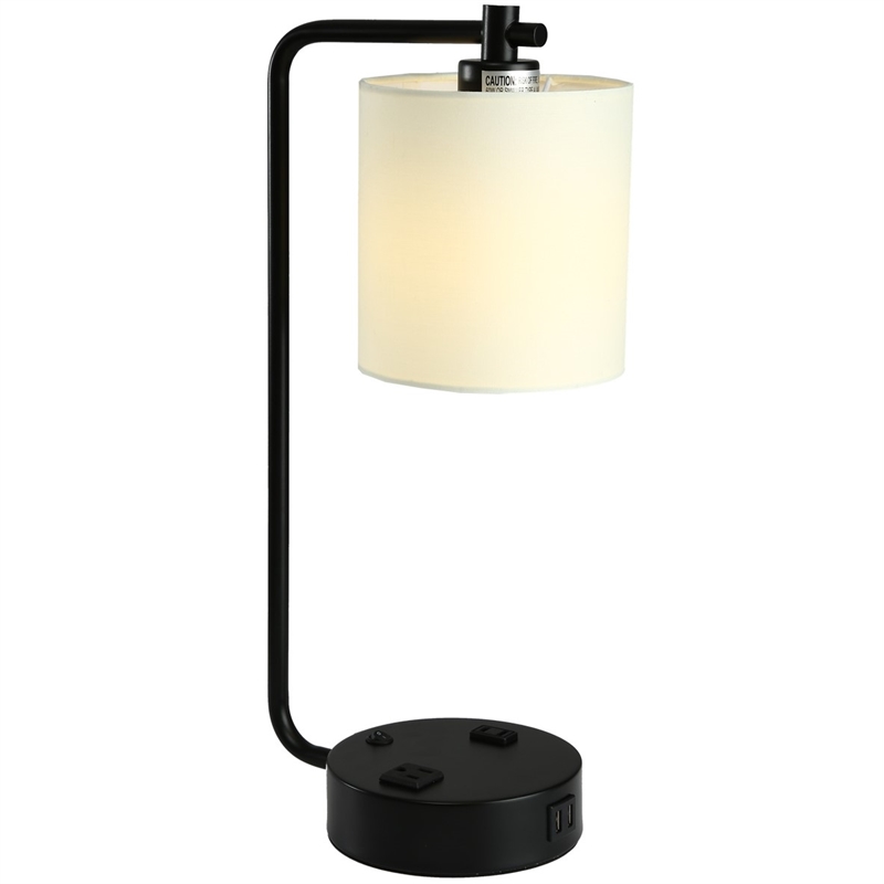 19 in. Modern White Metal Table Lamp USB Port