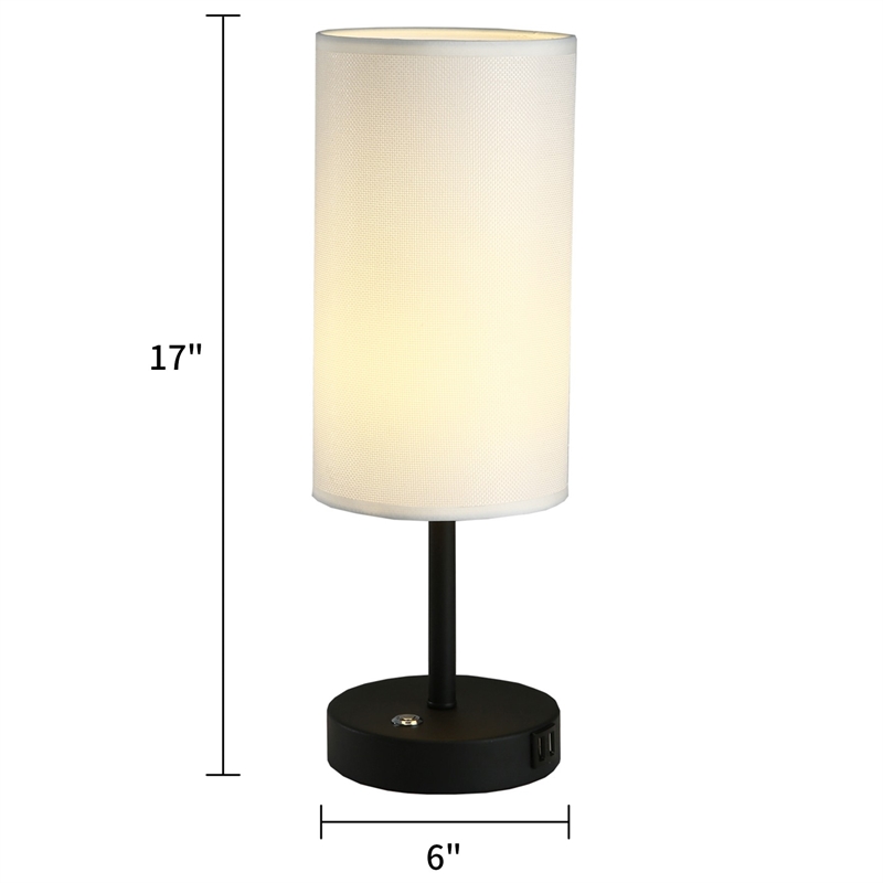 17 in. Modern White Metal Table Lamp with USB Port