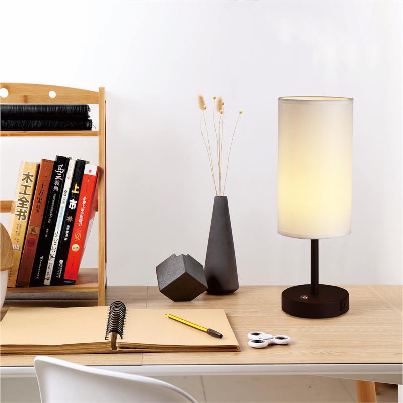 17 in. Modern White Metal Table Lamp with USB Port