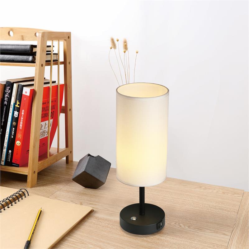 17 in. Modern White Metal Table Lamp with USB Port