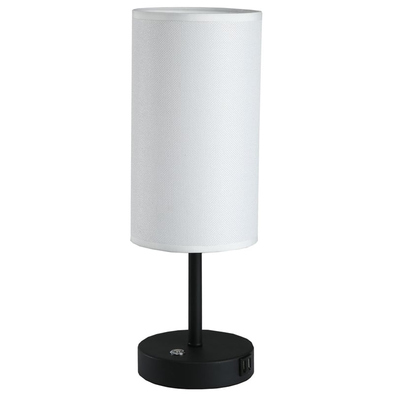 17 in. Modern White Metal Table Lamp with USB Port