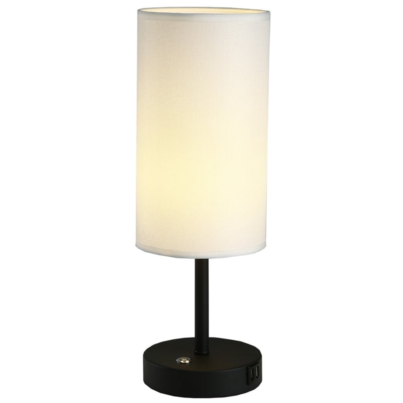 17 in. Modern White Metal Table Lamp with USB Port