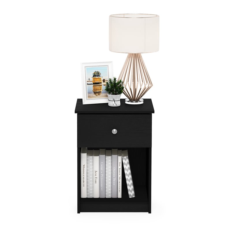 Furinno Lucca Engineered Wood Nightstand with One Drawer in Black Oak