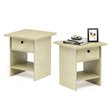 Furinno DARIO Wood End Table with Storage Shelf in Ivory/Cream (Set of 2)