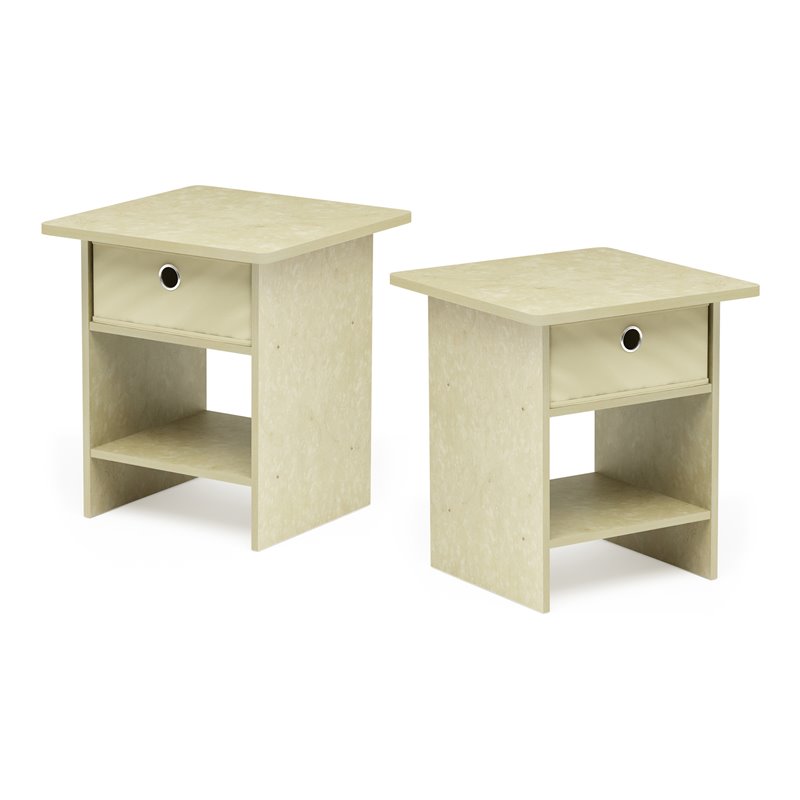 Furinno Dario Wood End Table with Storage Shelf in Ivory/Cream (Set of 2)