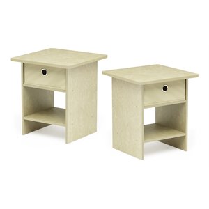Furinno Dario Wood End Table with Storage Shelf in Ivory/Cream (Set of 2)
