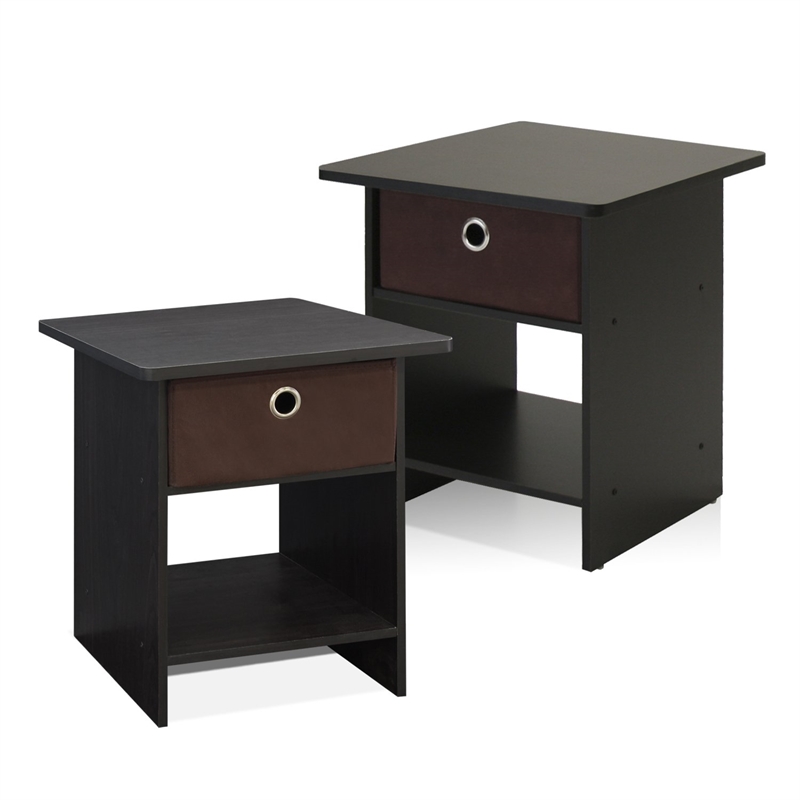 Furinno DARIO Wood End Table with Storage Shelf in Espresso (Set of 2)