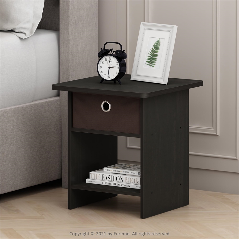 Furinno DARIO Wood End Table with Storage Shelf in Espresso (Set of 2)