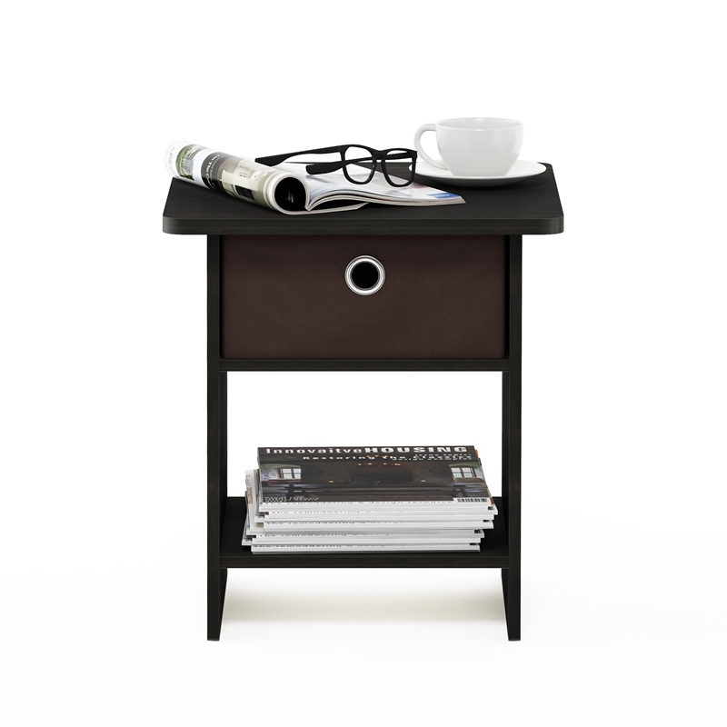 Furinno DARIO Wood End Table with Storage Shelf in Espresso (Set of 2)